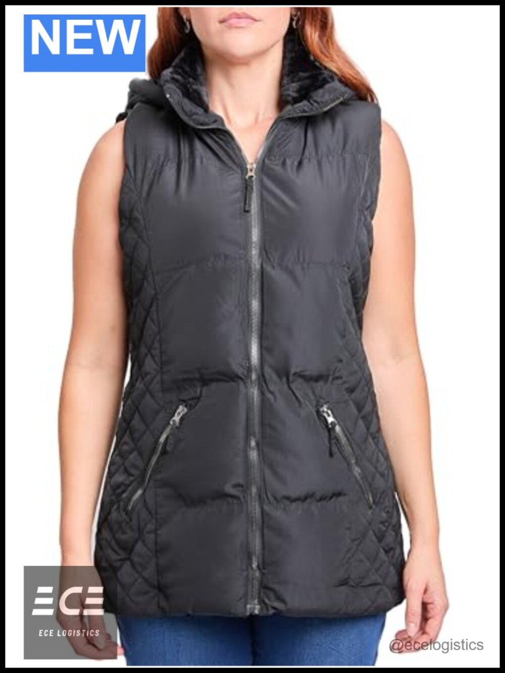 Faux Fur Trim Puffer Vest Sleeveless Zip Up Winter Outerwear